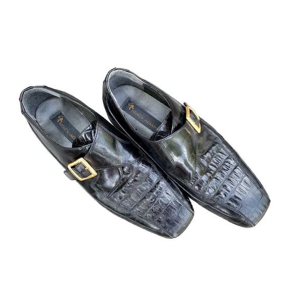 Mens Stacy Adams Alligator Croc Black Leather Monk-Strap Loafer Sz 9m 23588-01 - Picture 2 of 6